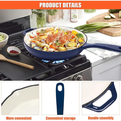 Enameled Cast Iron Cookware Set - 8-Inch Skillet, 9.5-Inch Frying Pan, and 11-Inch Cookware for Healthy Cooking