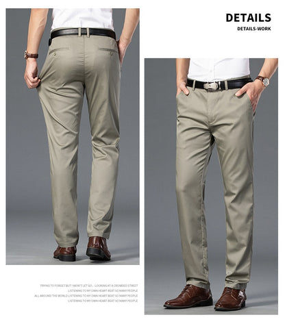 Calças Sociais Masculinas Finas para o Verão, Justas, de Algodão, Estilo Casual de Negócios, Cores Verde, Preto, Cáqui, Calças de Marca Masculinas Tamanhos 30-40