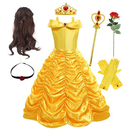 Disney Belle Princess Dress Halloween Cosplay Beauty and The Beast Costumes 2-10Y Girls Birthday Party Children Clothing Gown