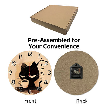 Japanese Style Cat Wooden Round Silent Hanging Wall Clock, Suitable For Living Room, Office,Study Room, Bedroom, Home Decoration