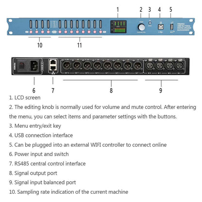 DP48X Processador de Áudio Digital Profissional 4 Entradas 8 Saídas Processador Drive Rack com RIR DEQ Sistema de Gerenciamento de Alto-falantes 192KHZ