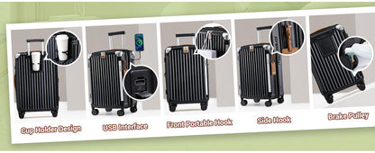 Conjunto de malas Joyway 3/5 peças pretas, malas expansíveis de 20/24 polegadas, porta-copos, trava TSA, rodas antiderrapantes, leves e duráveis