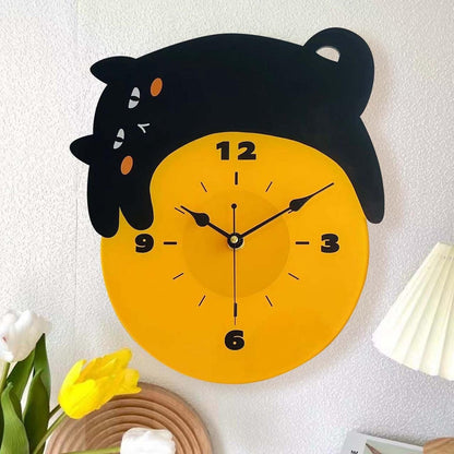 Cat Wall Clock Cute Black Arabic Numbers Housewarming Non Ticking Analog Clock for Bathroom Home Dining Room Kitchen School