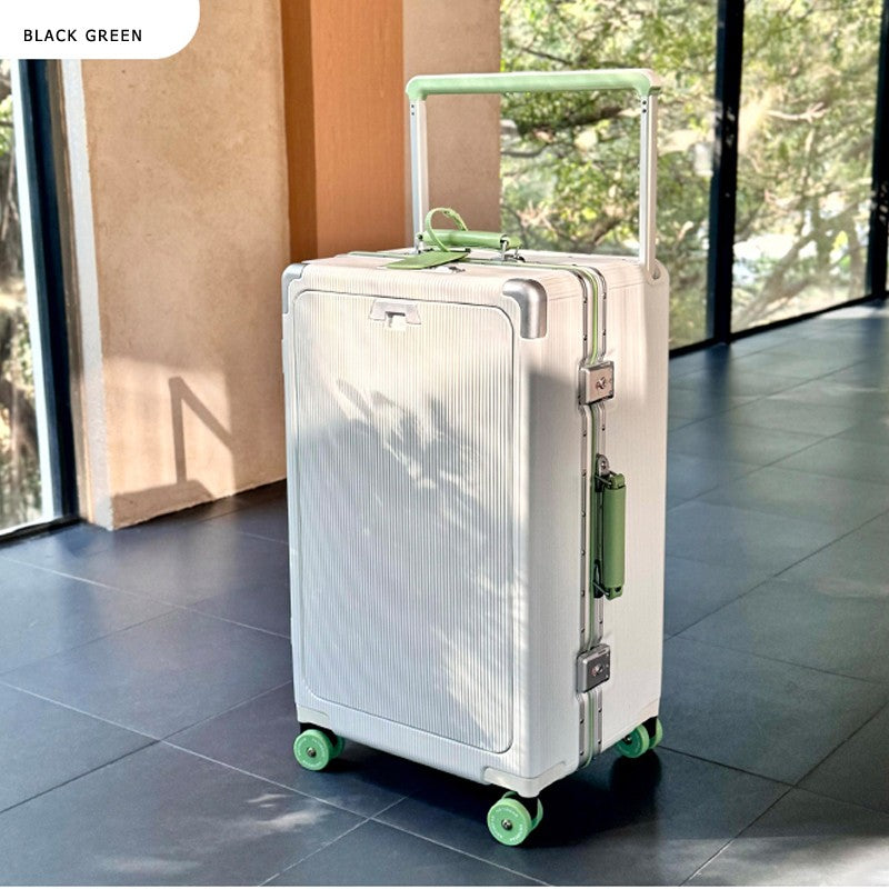Front Opening Luggage High Quality PC Aluminium Frame Suitcase Wide Handle Carry on Travel Luggage With Laptop USB Charger Port