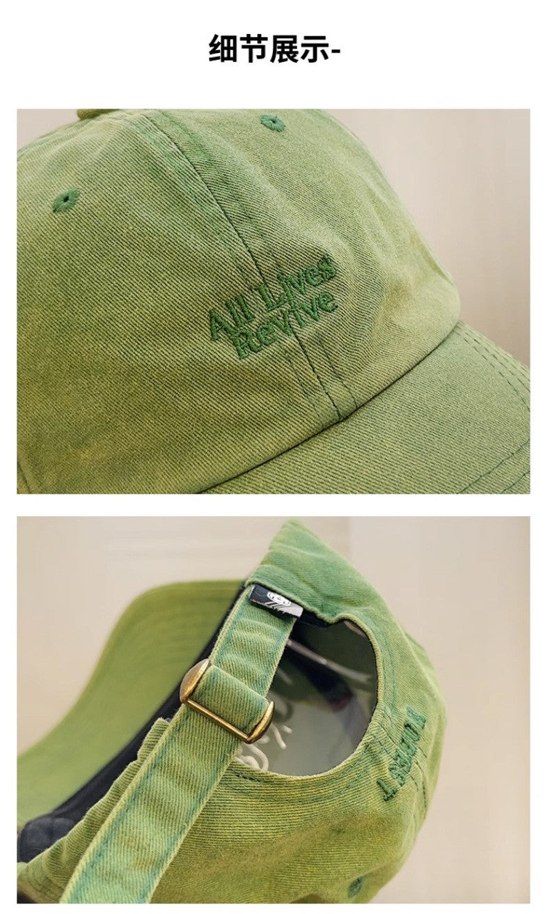 Trendy Japanese Retro Washed Denim Baseball Cap Embroidered Letter Couple Sun Hat Casual Outdoor Sport UV Resistant Baseball Cap