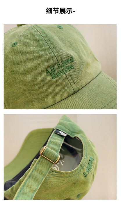 Boné de beisebol com lavagem de ganga, bordado de letras, estilo japonês retro, boné de sol de casal, casual, desportivo, resistente aos raios UV