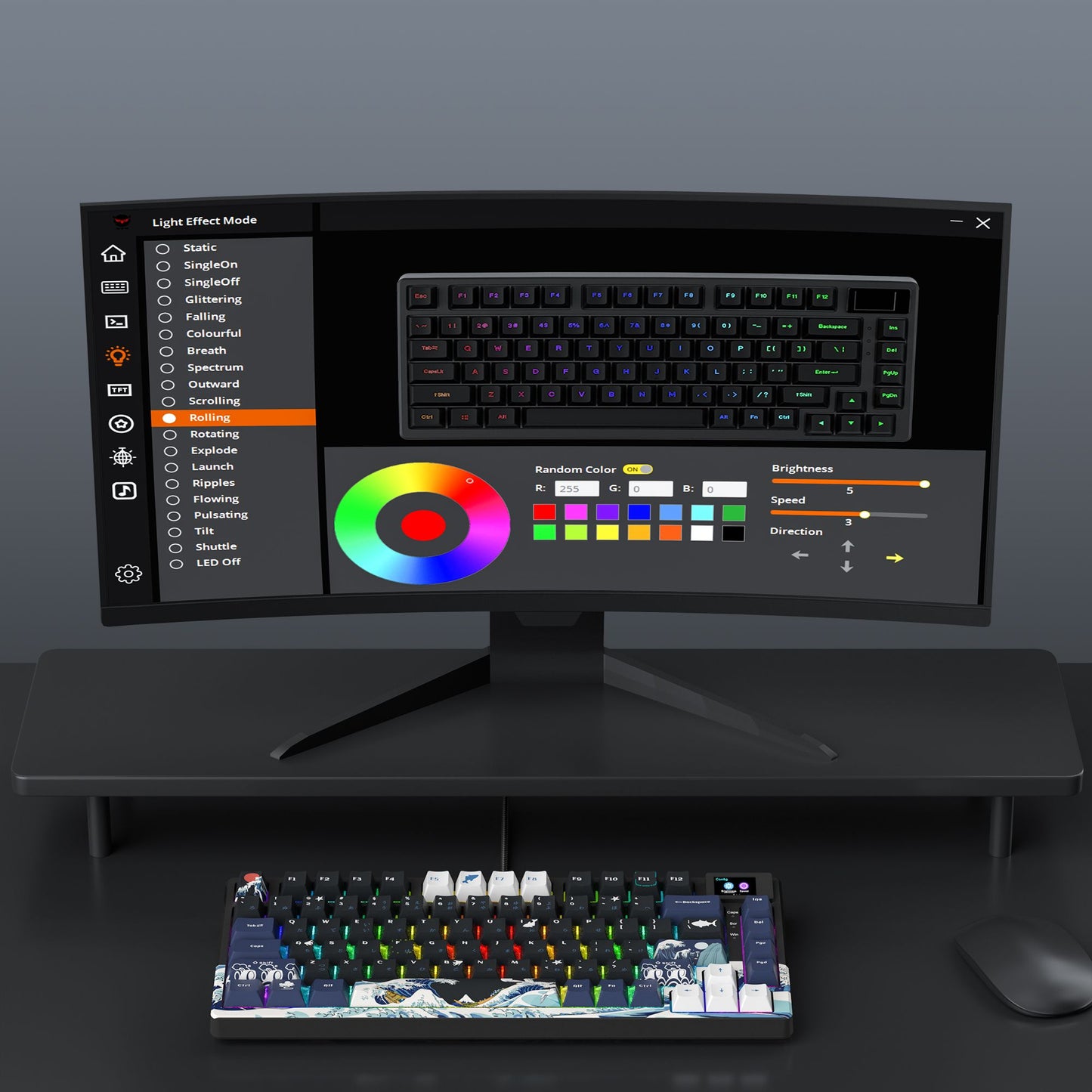 Teclado Mecânico Gamer com Fio e Tela OLED, Hot-Swappable de Teclas Completas, Retroiluminação RGB Pudding para PC, Computador, Notebook