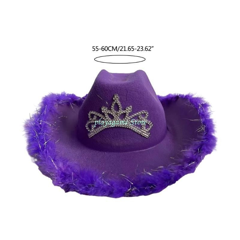 Y88A Furry Trims Western Hat Western Jazzs Party Hat Woman Cowgirls Hat Party