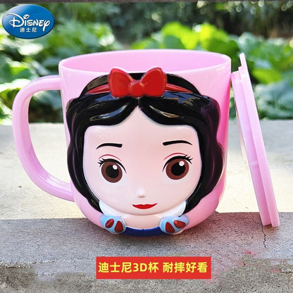 Copo infantil de desenho animado Disney Mickey Stitch com tampa Caneca de leite Frozen Elsa 3D Copo para beber em casa Copo para escovar a boca Copo de água infantil