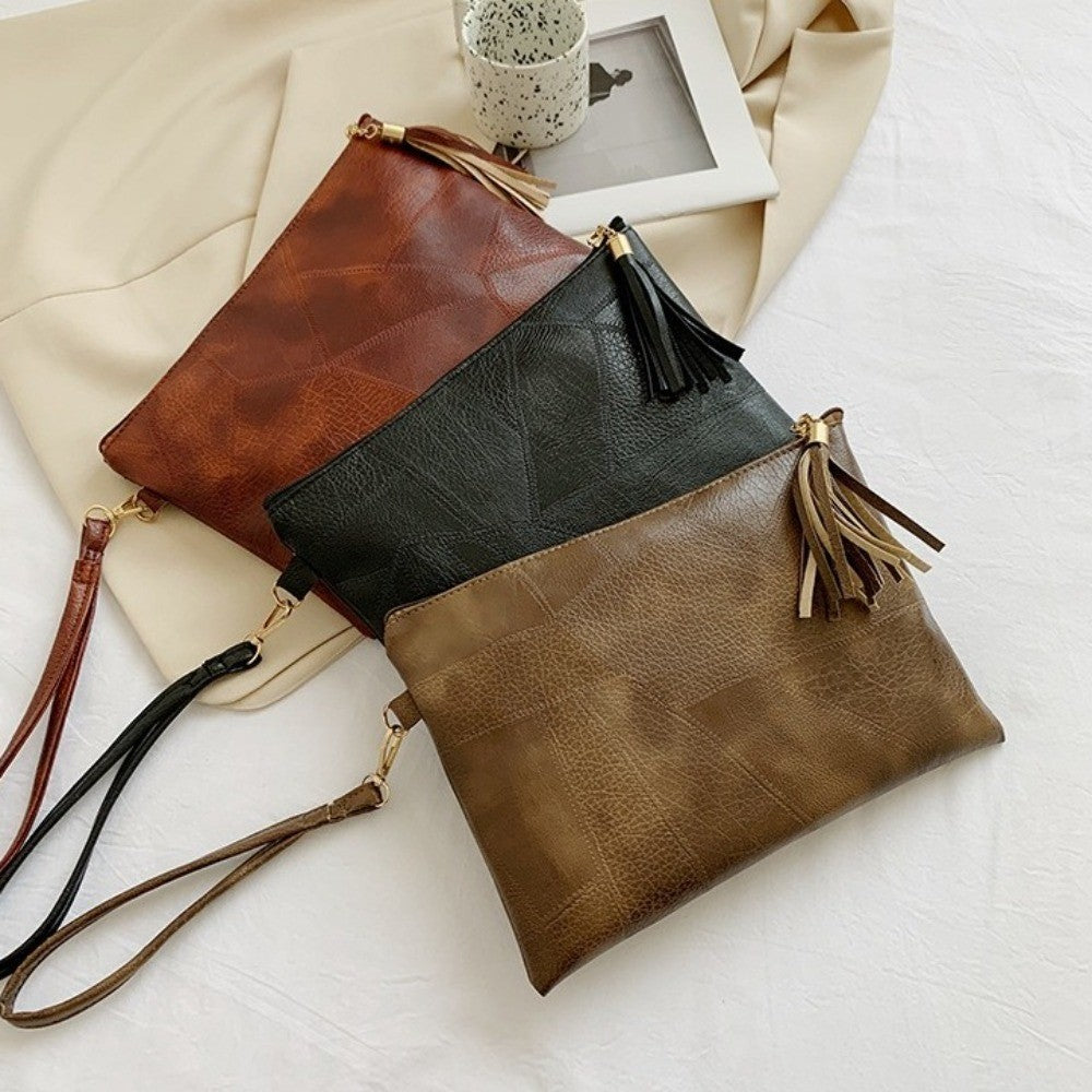Casual Tassel Handheld Bag Korean Style Solid Color Zipper Coin Purse PU Leather Handbag Small Item Bag Men