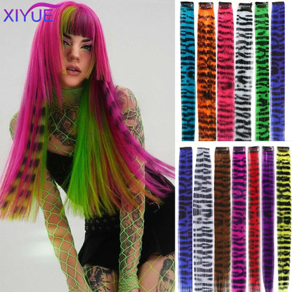 Synthetic One Card Hair Extension Wig Hair For Women Long Straight Clip-in Colored Zebra Line Feather Hair Extensions Fake Hair