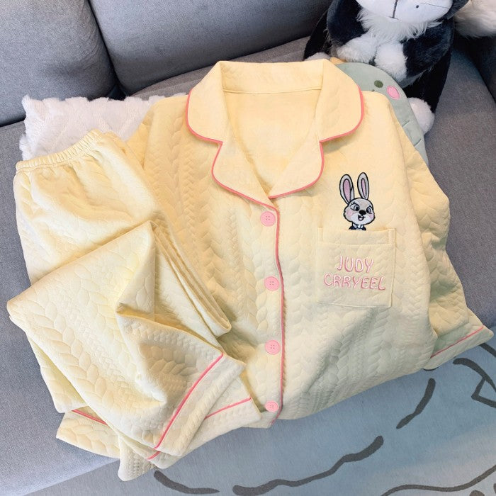 Embroidery Cartoon Character Judy Nick Pajamas Set for Women Disney Cute Sweet New 2PC Set Sleepwear Autumn Winter Soft Pajamas