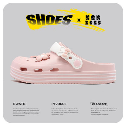 Women's Cute Platform Garden Clogs, Solid Color Closed Toe Non-slip Sandals, Indoor & Outdoor Slides