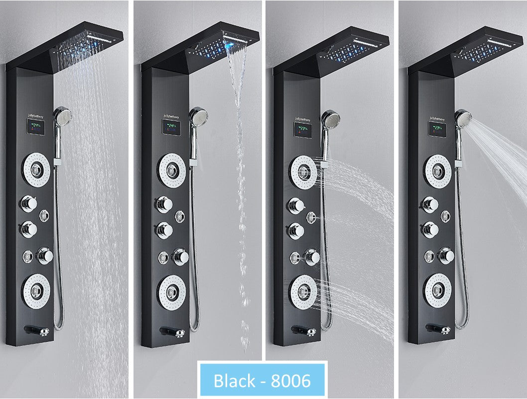 Sistema de Torre de Painel de Chuveiro de LED Coluna de Chuveiro de Cascata de Chuva com Tela LCD de Hidroeletricidade com Torneira de Chuveiro de Spa de Corpo com Massagem