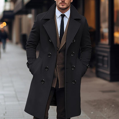 Men's autumn and winter new collection men's coat casual fashion double breasted mid length men's top coat
