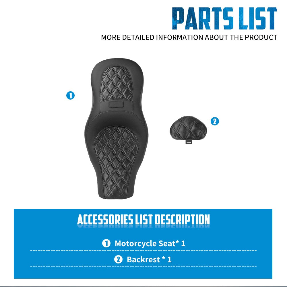 Assento de Passageiro e Condutor de Moto REWMTER com Encosto, Assento Duplo para Harley Softail Low Rider S Sport Glide Low Rider ST 18-24