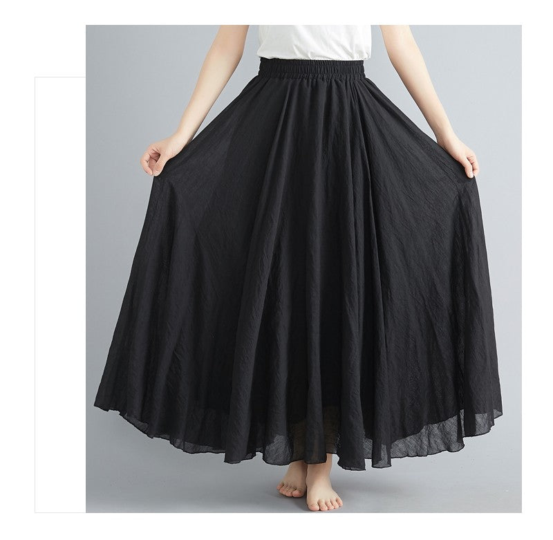 Fashion Solid Cotton Linen Women Skirts Maxi Elegant Harajuku Saia Casual Loose Long Skirt Ladies Clothes Faldas Ropa Mujer