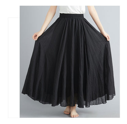 Fashion Solid Cotton Linen Women Skirts Maxi Elegant Harajuku Saia Casual Loose Long Skirt Ladies Clothes Faldas Ropa Mujer