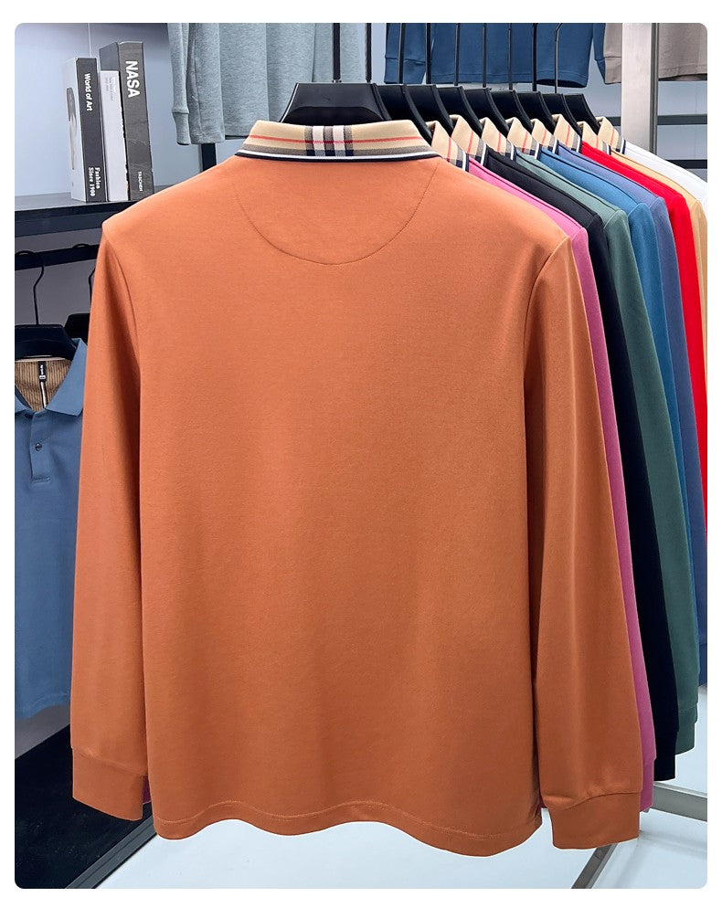 Luxury brand long sleeve polo shirt men comfortable casual autumn item silk cotton high-end Korean fashion plaid lapel T-shirt
