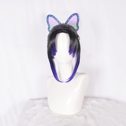 Peruca de Cosplay Kochou Shinobu 35cm Preta Roxa Gradiente Linda Rabo de Cavalo Peruca de Cabelo Sintética Resistente ao Calor Halloween