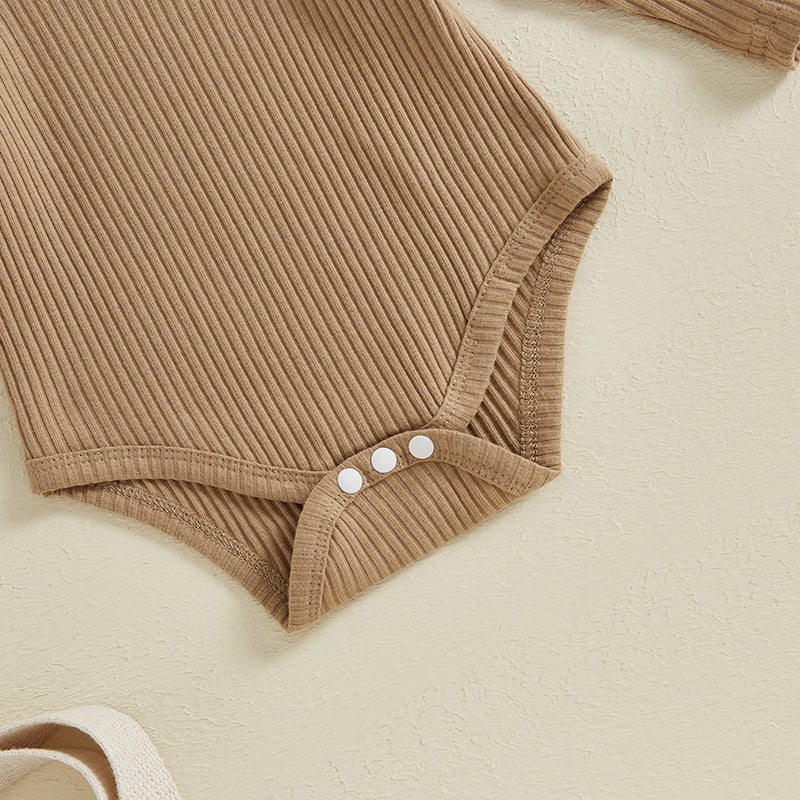 Baby Girls Spring Outfits Short Sleeve Ribbed Romper Suspender Skirt Headband Set Newborn 3 Piece Clothes