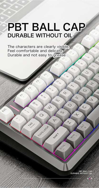 Teclado Gamer Sem Fio Compacto FREE WOLF M75 82 Teclas - Modo Duplo (Bluetooth/2.4G) Retroiluminação RGB Tela OLED Bateria Grande