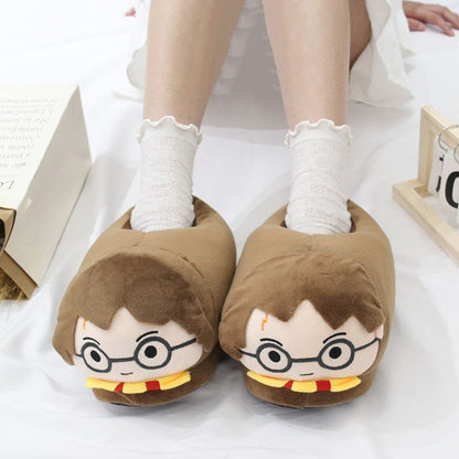 Presente surpresa de pantufas de algodão fofas do Harry Potter, quentes e grossas do casal Potter, de pelúcia de inverno para ambientes internos e sapatos respiráveis.