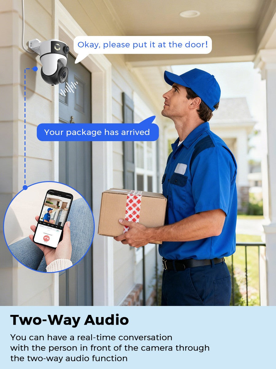 10MP 5K Dual Lens PTZ IP Camera with Dual Screen 8MP Ai Human Detection Auto Tracking Wireless Outdoor Surveillance Camera O-KAM