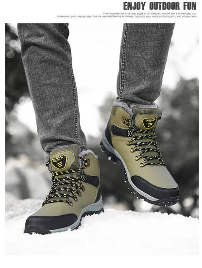 Botas de inverno masculinas com pele quente, antiderrapantes, sapatos casuais de trabalho masculinos, tênis de couro impermeáveis, botas de cano alto, tamanhos grandes