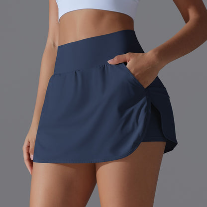 Sports Yoga Skirt Women 2 in 1 Badminton Tennis Skirt With Shorts High Waist Breathable Sweat Skirt Athletic Fitness Golf Skorts