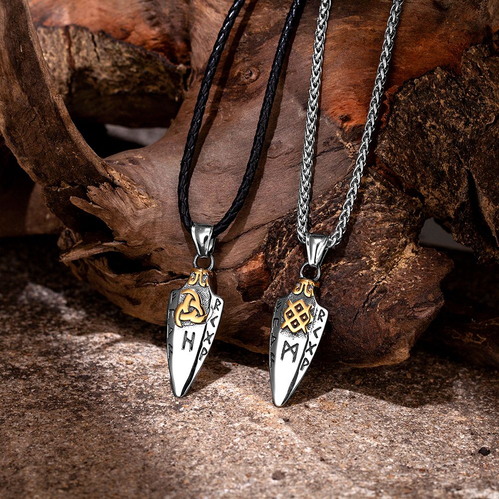 Colar de Runas Nórdicas Lança de Odin Gungnir Masculino Dourado Aço Inoxidável Pingente Ponta de Flecha Valknut Talismã Joias Vikings Masculinas