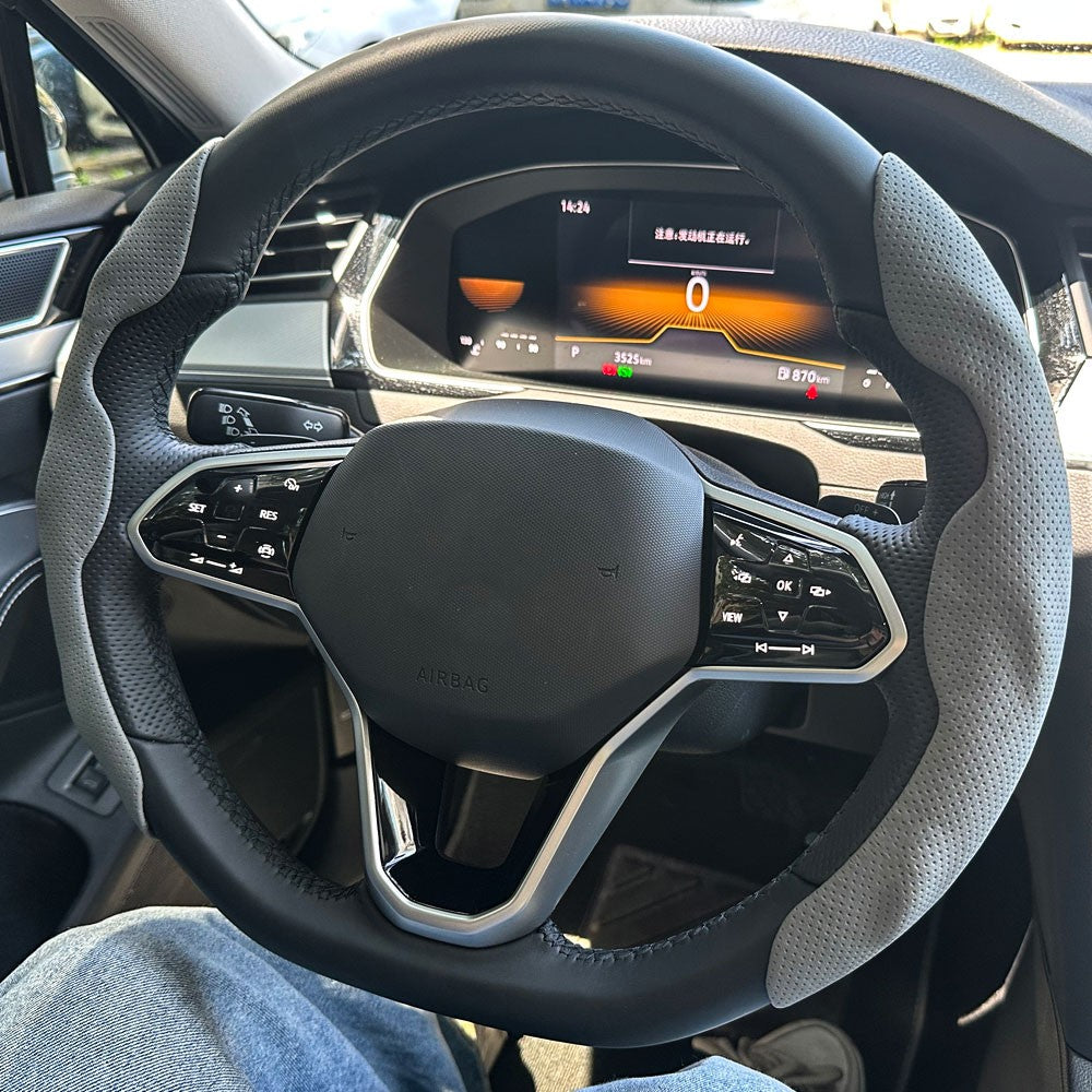 Capa de Volante Redondo em forma de D Universal para Carro Furo de ventilação Couro Absorve suor Antiderrapante Acessórios de Decoração 15 polegadas
