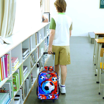 3PCS Rolling Backpack for Girls and Boys, Kids Roller Wheels Bookbag, Wheeled Elementary School Bag with Lunch Bag