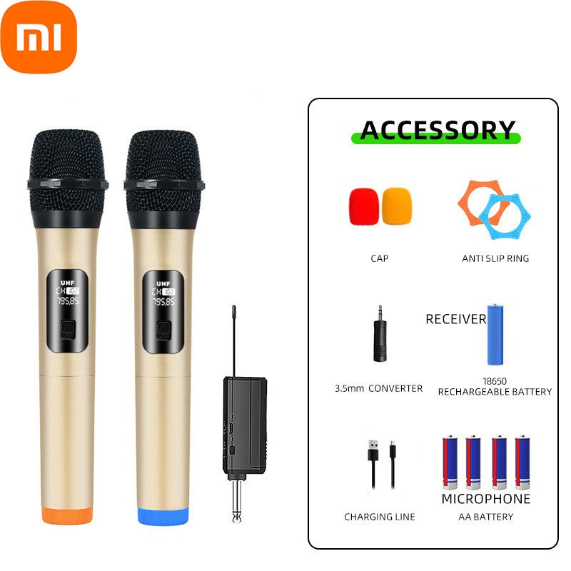 Microfone Sem Fio Xiaomi 2.4G UHF Frequência Fixa 2 Canais Microfone de Mão Para Festa Ao Vivo Karaokê Reunião Profissional