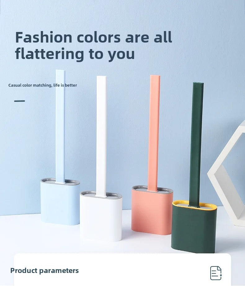 Toilet Brush Water Leak Proof With base Silicone Wc Flat Head Flexible Soft Bristles Brush with Quick Drying Holder Set