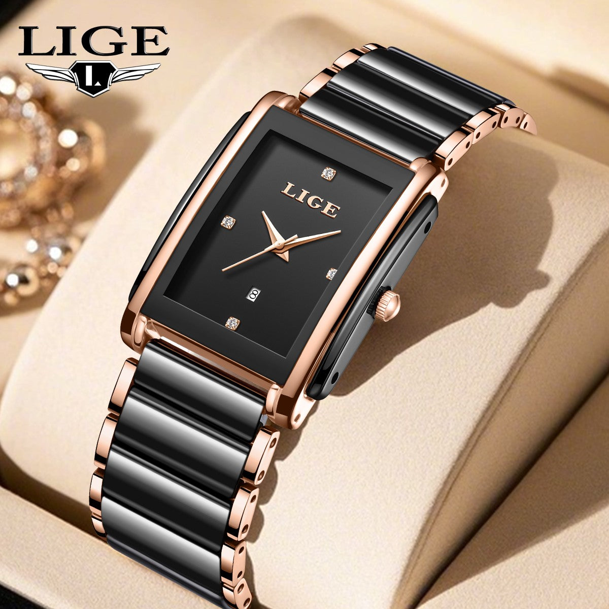 LIGE Fashion Elegant Watch for Women Japanese Movement Ceramics Strap Luxury Ladies Bracelet Quartz Watches Gifts Reloj Mujer