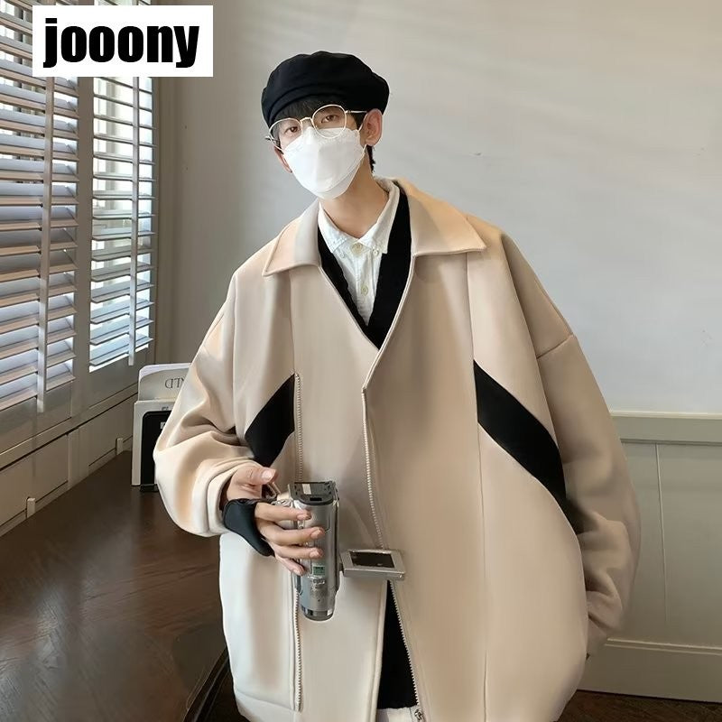 Commuting style Harajuku Cropped Overcoat Vintage British Style Men's Autumn Winter High Street Fashion Style Jacket Fashion