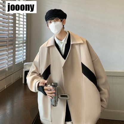 Commuting style Harajuku Cropped Overcoat Vintage British Style Men's Autumn Winter High Street Fashion Style Jacket Fashion