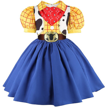 2026 New Girls Cow Spot Dress Children's Halloween Toy Cosplay Costume Toddler Up Birthday Stage Performance Cowboy Dress Carniv
