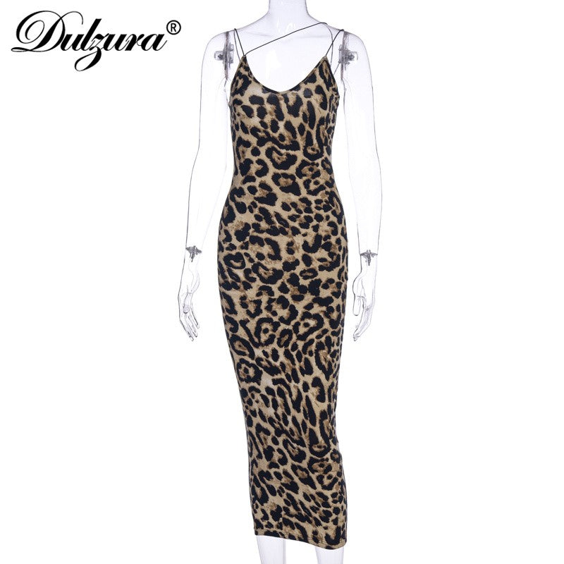 Dulzura Women Party Club Evening Streetwear Leopard Bodycon Midi Dress 2024 Summ
