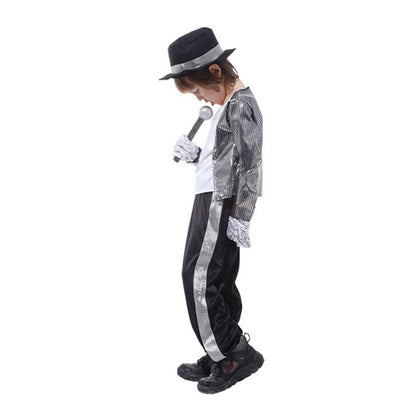 Children MJ Michael Jackson Cosplay Carnival Costume Coat Billie Jean Kids Party Superstar Singer Dance Clothing