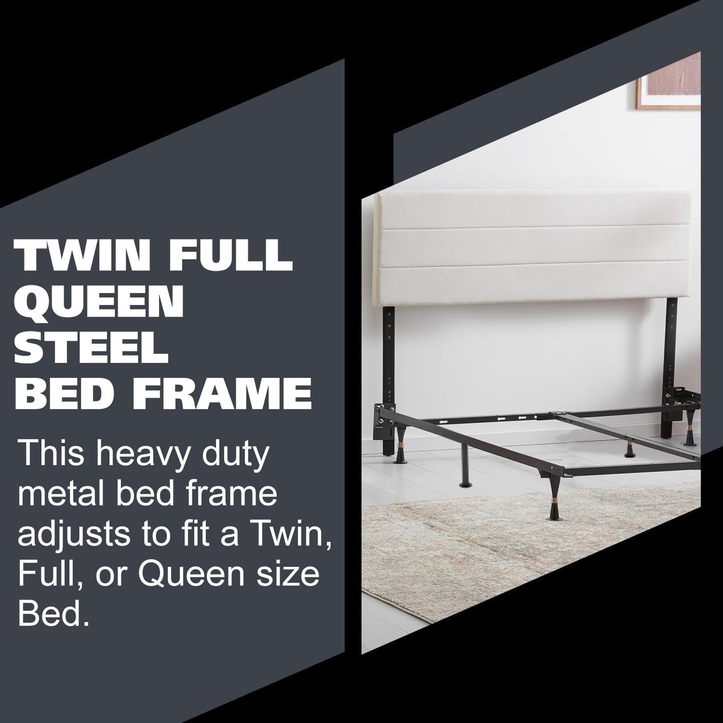 King's Brand Heavy Duty 7-Leg Adjustable Metal Queen, Full, Full XL, Twin, Twin XL, Bed Frame with Center Support & Glid