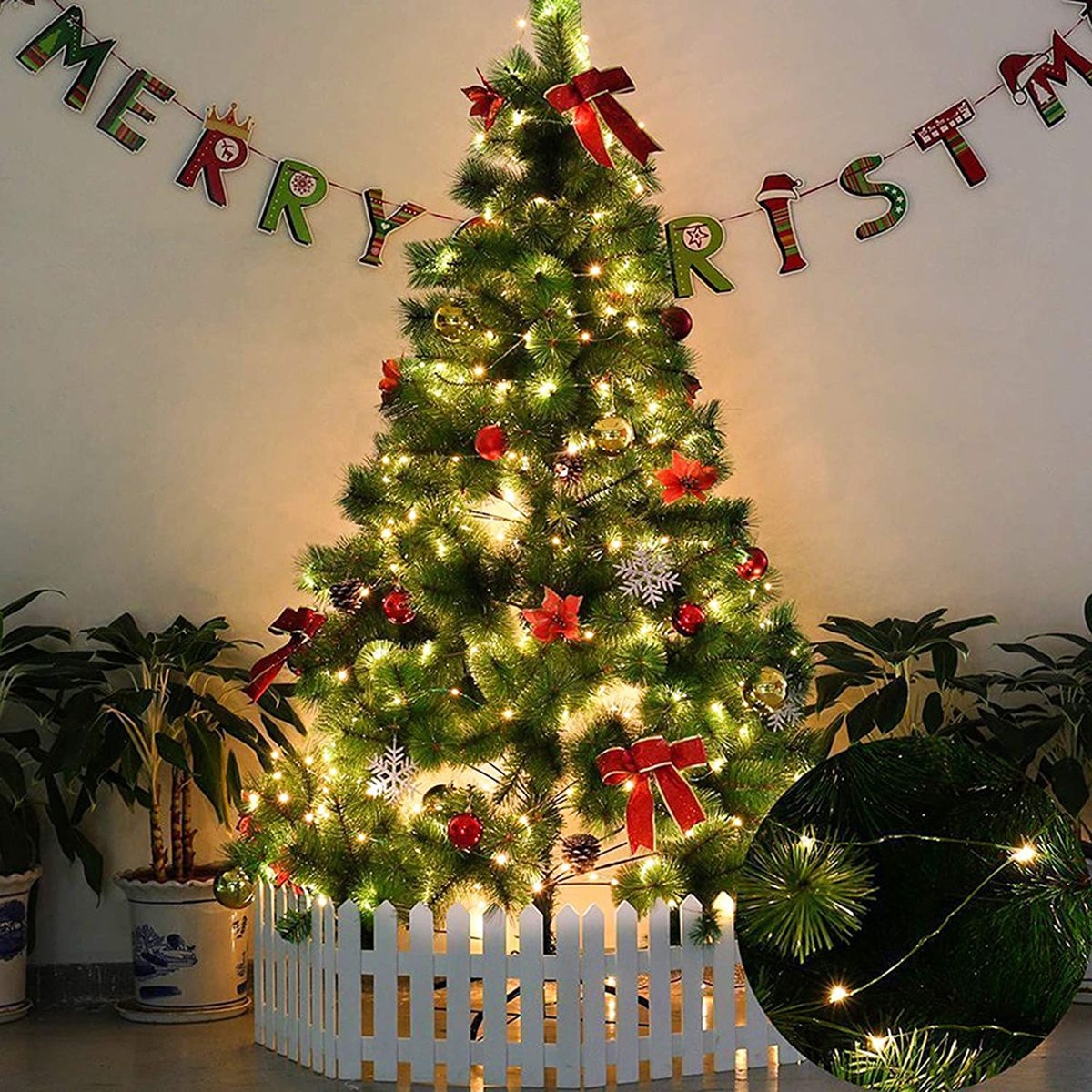 10m-200m LED String Lights Outdoor Green Copper Wire Fairy Lights Christmas Garland For Yard Garden Party Christmas Tree Decor