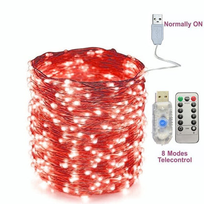 2/5/10/20/30M USB Fairy String Lights LED Sliver Wire Lights With 8 Lighting Modes Remote Control For Bedroom Christmas Decor