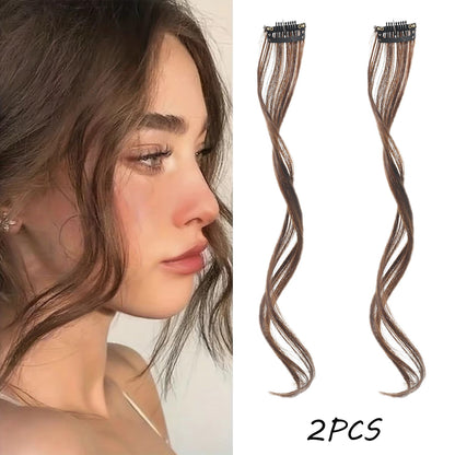 2PC Franja Sintética Extensões de Cabelo Peruca Cacheado Presilha Frontal Lateral Longa Ondulada Franja Loira Com Presilha Franja Invisível Cabelo Falso
