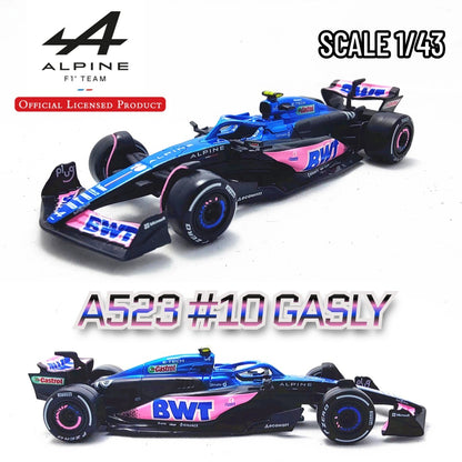 Bburago BWT Alpine A523 #10 Pierre Gasly F1 Modelo de Carro, Escala 1:43 Fórmula 1 Equipe Francesa de Corrida Miniatura Colecionável Brinquedo