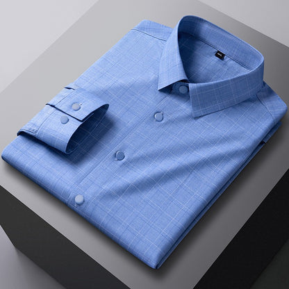 New in shirt elastic plaid casual long sleeve shirts for men slim fit formal shirt fashion easy-care elegants business clothes