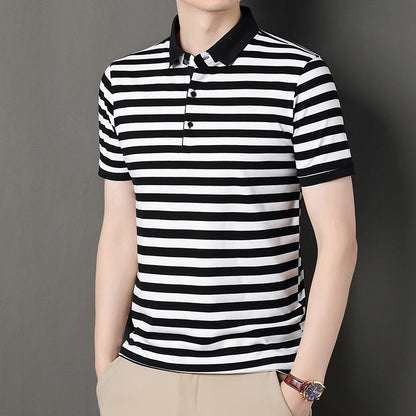 2024 Men's New Striped Cotton Business Casual Short sleeved POLO Shirt Fashion Short sleeved Comfortable and Breathable Top