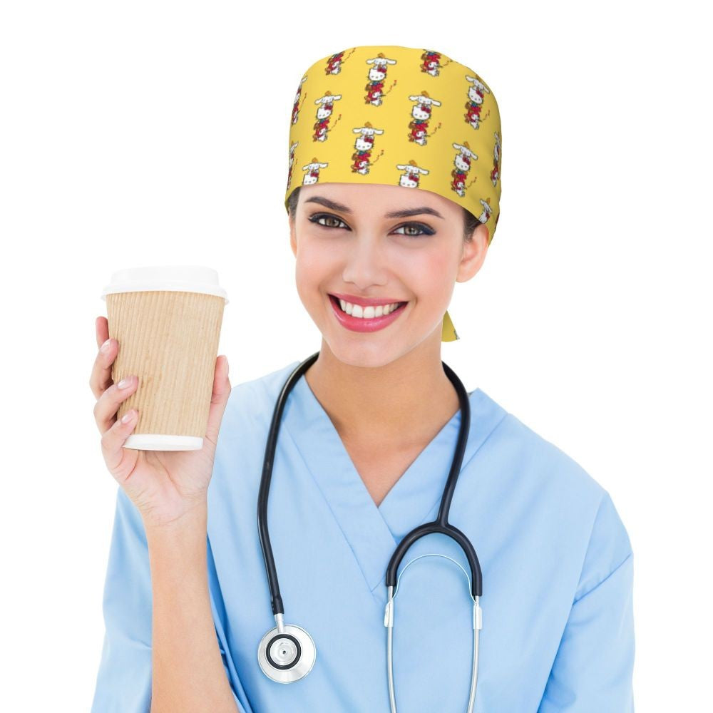 Custom Hello Kitty Medical Staff Scrubs Hat Women Men Cartoon Chara For Chef Hat Scrub Caps