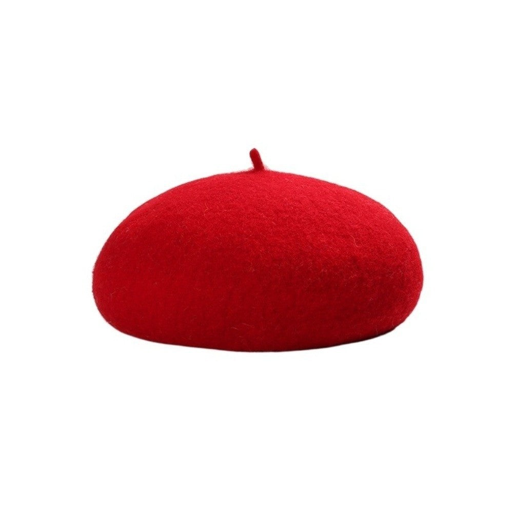 Boina Nuvem Feminina Confortável de Lã Pelúcia Quente Estilo Britânico Chapéu Gorro Cor Sólida Elástico Boina Feminina